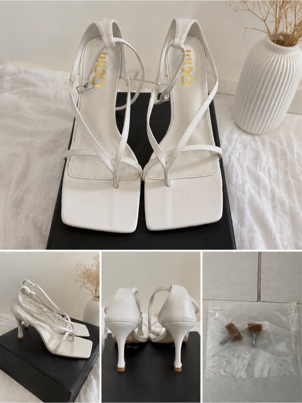 White Square Toe Strappy Heels | Elegant Minimalist Sandals